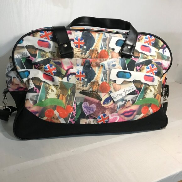 Reebok Weekender Duffle Travel Bag Collage Print Polka Dot Lining 19" Like New - Picture 8 of 16